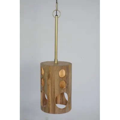 Modern Natural Mango Wood Circle Pendant Lamp