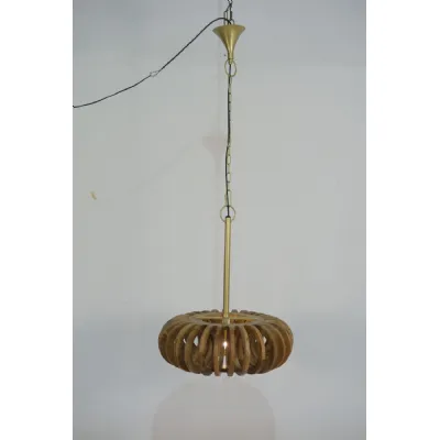 Natural Mango Wood Multi Ring Contemporary Ceiling Lamp