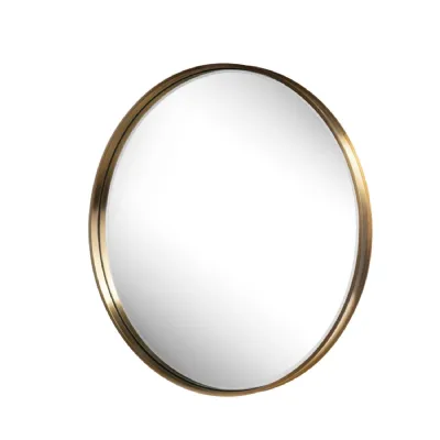 Brass Metal Thin Framed Round Wall Mirror
