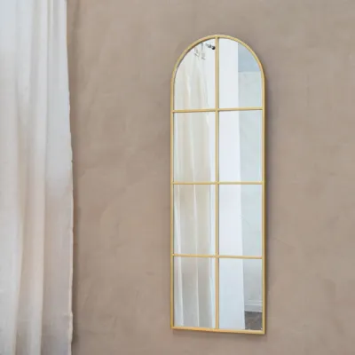 Brushed Gold Metal Arch Shaped Wall Mirror