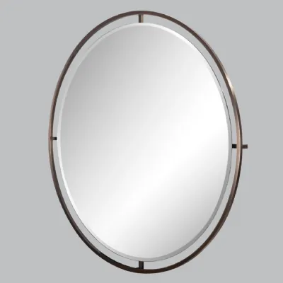 Brass Metal Oval Wall Mirror with Dark Antique Finish