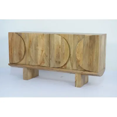 Traditional Mango Wood 4 Door Oval Carved Sideboard with Linear Base