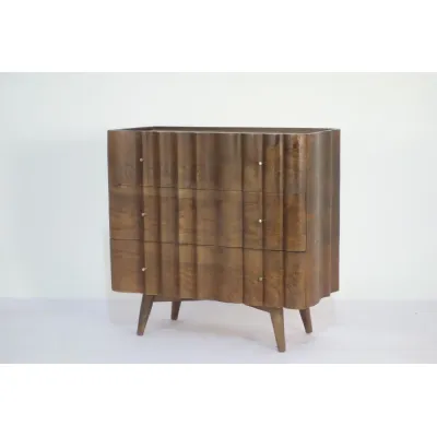 Natural Mango Wood White Marble Top 3 Drawer Fluted Cabinet