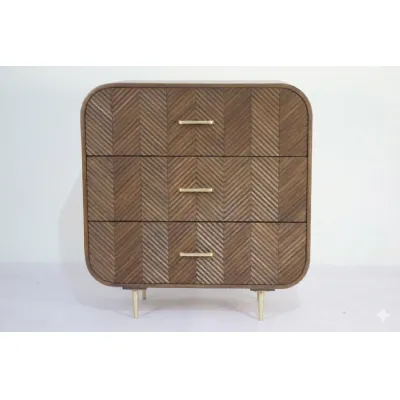 Sonar Wooden Layered Chevron Pattern Chest Of 3 Drawers