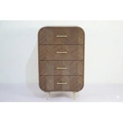 Sonar Wooden Layered Chevron Pattern 4 Drawer Tall Boy