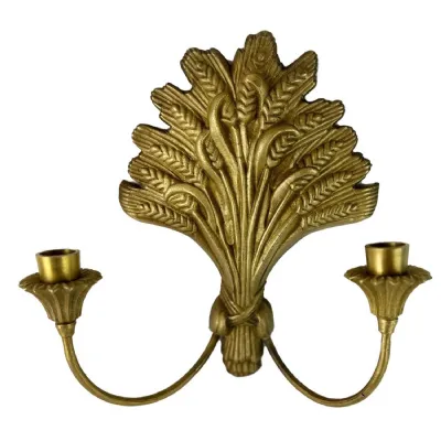 Antique Brass Wall Candle Holder Wheat Cold 28cm