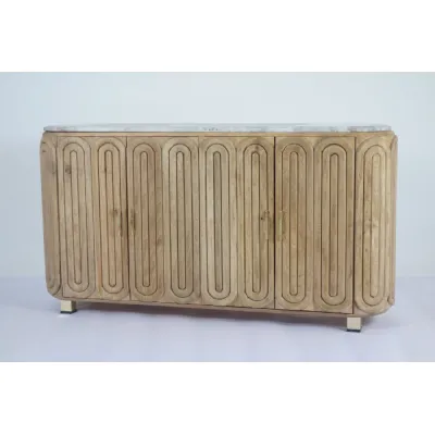 Natural Mango Wood Capsule Form Sideboard with White Marble Top