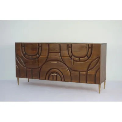 Modern Mango Wood 2 Door 3 Drawer Carved Sideboard with Tapered Legs