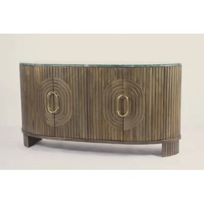 Natural Mango Wood Panelled 4 Door Sideboard with Grey Marble Top