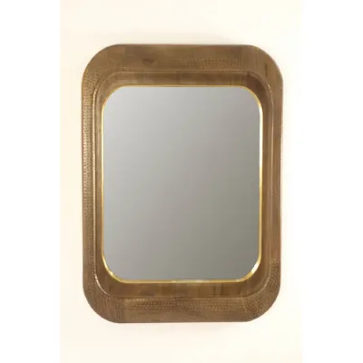 Traditional Brass Wooden Rectangular Hammer Design Wall Mirror