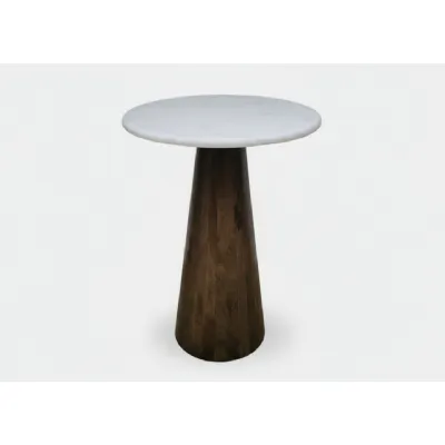 White Marble Top Natural Mango Wood Small Cone Side Table