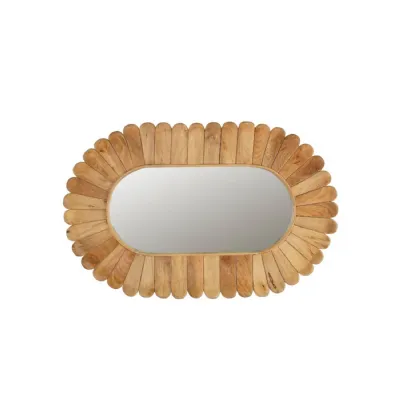 Chapra Wooden Oval Flower Design Mirror