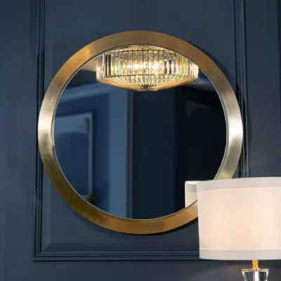 Brushed Metal Framed Clear Glass Round Wall Mirror