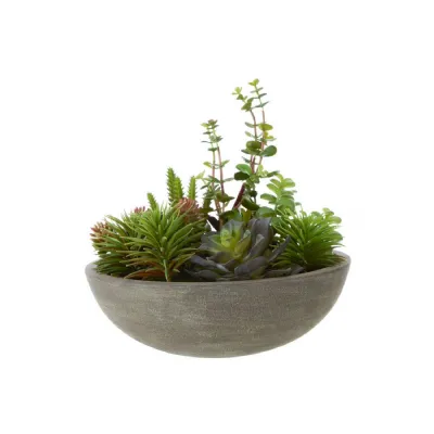 Large Grey Faux Concrete Pot Of Mixed Succulents