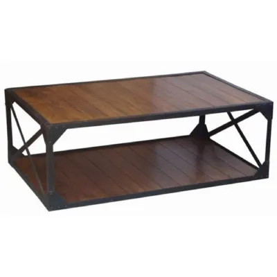 Industrial Large Rectangular Natural Acacia Wood Coffee Table 135cm