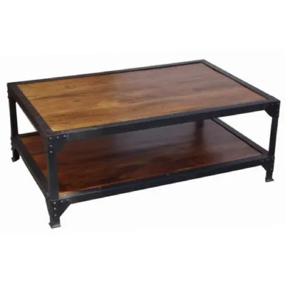 Industrial Large Rectangular Natural Acacia Wood Coffee Table 122cm