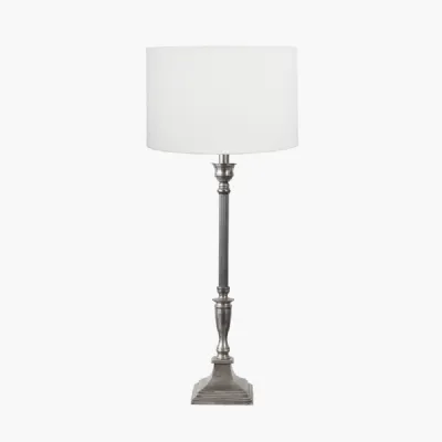 Canterbury Antique Silver Metal Table Lamp Base with Henry 35cm White Handloom Cylinder Lampshade