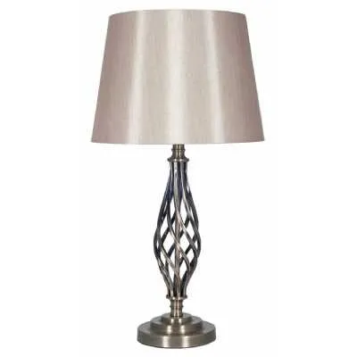 Silver Nickel Metal With Metallic Silver Coloured Table Lamp Base With Poly Silk Tapered Shade 25x56cm