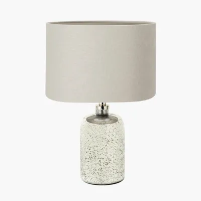 Ophelia Small Mercurial Glass Table Lamp Base with Lino 30cm Grey Self Lined Linen Cylinder Lampshade