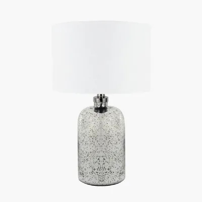 Ophelia Small Mercurial Glass Table Lamp Base with Lino 30cm White Self Lined Linen Cylinder Lampshade
