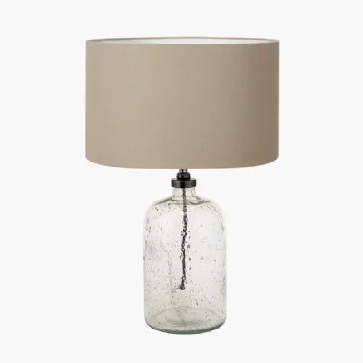 Ophelia Small Grey Bubble Glass Table Lamp Base with Henry 30cm Taupe Handloom Cylinder Lampshade