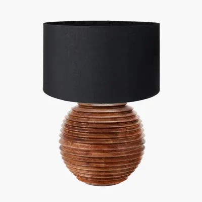 Pembury Brown Wash Large Turned Wood Table Lamp Base with Harry 40cm Black Cotton Mix Cylinder Lampshade