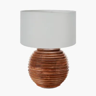 Pembury Brown Wash Large Turned Wood Table Lamp Base with Harry 40cm Ivory Cotton Mix Cylinder Lampshade