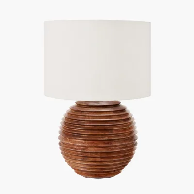 Pembury Brown Wash Large Turned Wood Table Lamp Base with Henry 40cm White Handloom Cylinder Lampshade