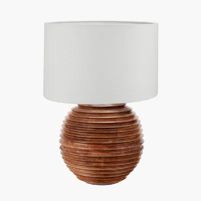 Pembury Brown Wash Large Turned Wood Table Lamp Base with Lino 40cm White Self Lined Linen Cylinder Lampshade
