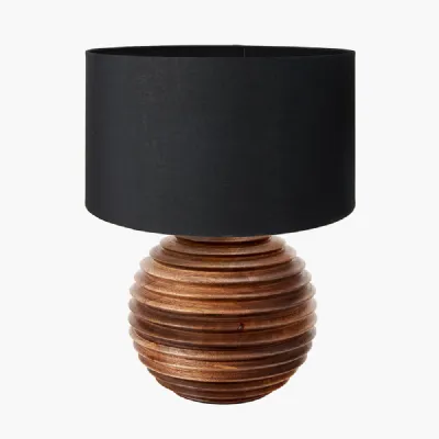 Pembury Brown Wash Turned Wood Table Lamp Base with Harry 30cm Black Cotton Mix Cylinder Lampshade