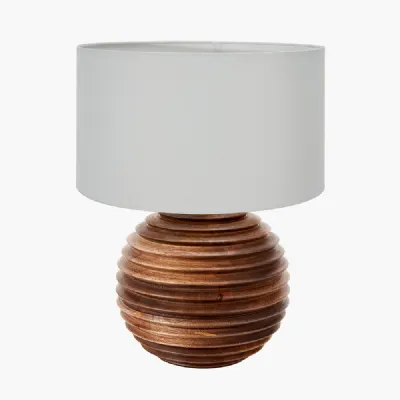 Pembury Brown Wash Turned Wood Table Lamp Base with Harry 30cm Ivory Cotton Mix Cylinder Lampshade