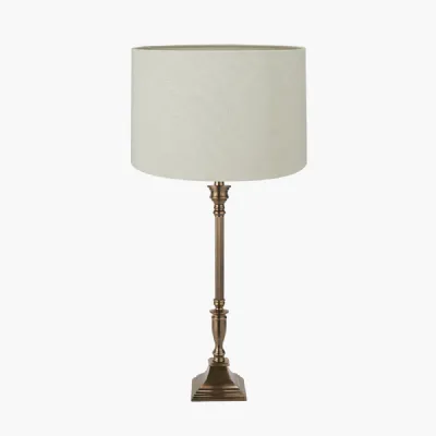 Canterbury Antique Brass Metal Table Lamp Base with Lino 40cm Cream Self Lined Linen Cylinder Lampshade
