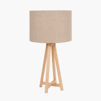 Whitby Natural Wood Tapered 4 Post Table Lamp Base with Edward 35cm Natural Linen Cylinder Lampshade