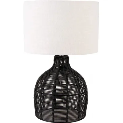 Caswell Black Rattan Cloche Table Lamp