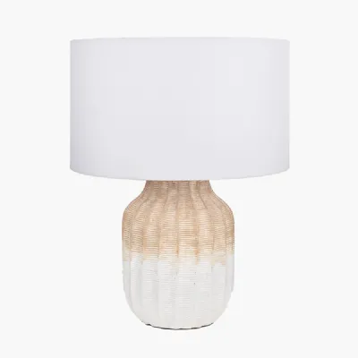 Amalia Natural Ombre Textured Stoneware Table Lamp Base with Harry 30cm Ivory Cotton Mix Cylinder Lampshade
