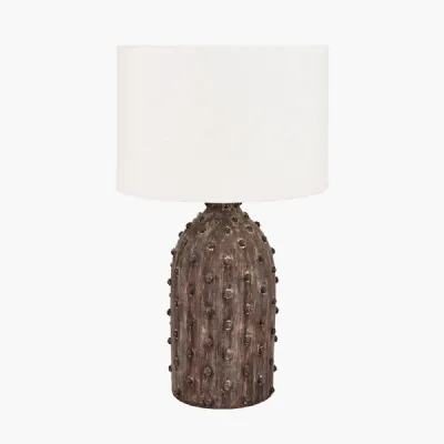 Kali Textured Dot Grey Stoneware Table Lamp Base with Lino 30cm White Self Lined Linen Cylinder Lampshade