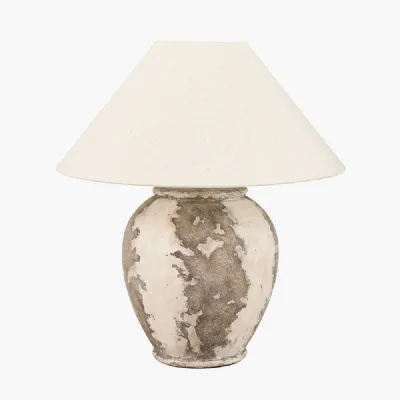 Lulia Antique Finish Stoneware Urn Table Lamp Base with Harley 50cm Slubby Hopsack Empire Lampshade