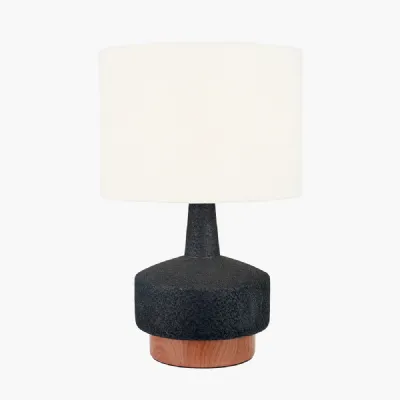 Elio Black and Wood Effect Textured Ceramic Table Lamp