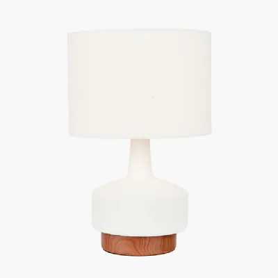 Elio White and Wood Effect Textured Ceramic Table Lamp