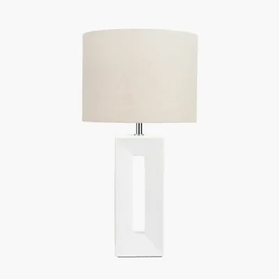Block White Ceramic Tall Table Lamp