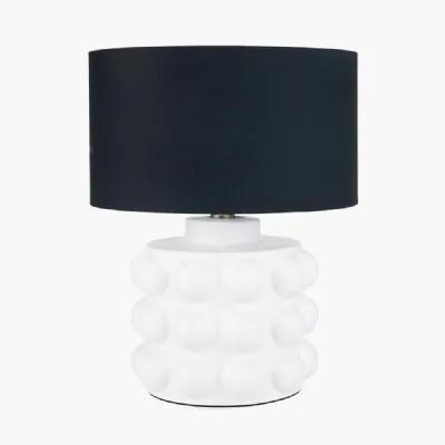 Serenity White Bobbled Ceramic Large Table Lamp Base with Harry 40cm Black Cotton Mix Cylinder Lampshade