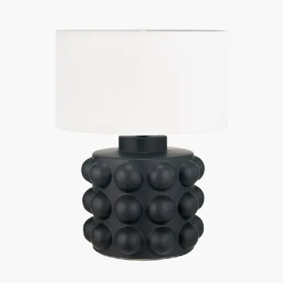 Serenity Black Bobbled Ceramic Large Table Lamp Base with Harry 40cm Ivory Cotton Mix Cylinder Lampshade