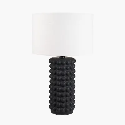 Sohan Black Bobbled Ceramic Tall Table Lamp Base with Lino 40cm White Self Lined Linen Cylinder Lampshade