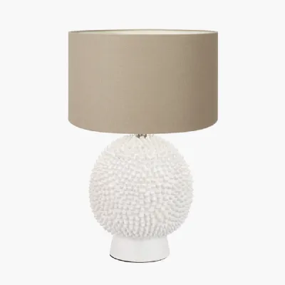 Wrenley Cream Ceramic Sea Urchin Table Lamp Base with Henry 35cm Taupe Handloom Cylinder Lampshade