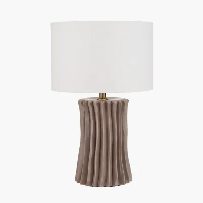Devony Taupe Pleated Ceramic Table Lamp Base with Lino 35cm White Self Lined Linen Cylinder Lampshade