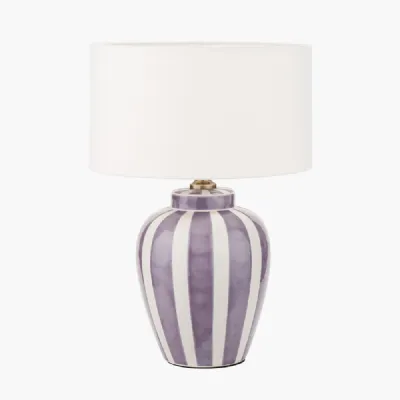 Priscilla Lilac Stripped Ceramic Table Lamp Base with Henry 30cm White Handloom Cylinder Lampshade