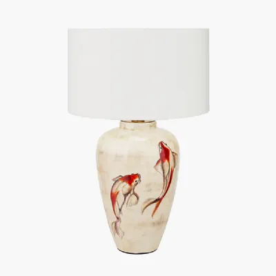 Emerayn Koi Natural Ceramic Table Lamp Base with Henry 40cm White Handloom Cylinder Lampshade