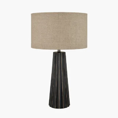 Draydon Black Wash Mango Wood Textured Cone Table Lamp