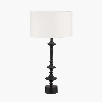 Emilio Matt Black Candlestick Table Lamp Base with Henry 35cm White Handloom Cylinder Lampshade