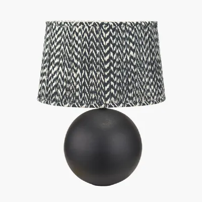 Benio Matt Black Metal Spherical Table Lamp Base with Vienna 35cm Black Chevron Mushroom Pleat Lampshade